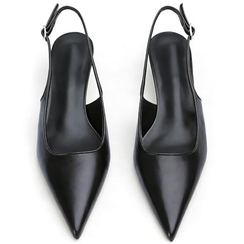 Image of KysBloes Pointed Toe Slingback Kitten Heels for Women Low Heel Pointed Toe Pumps Formal Dress Shoes Sling Back Heels