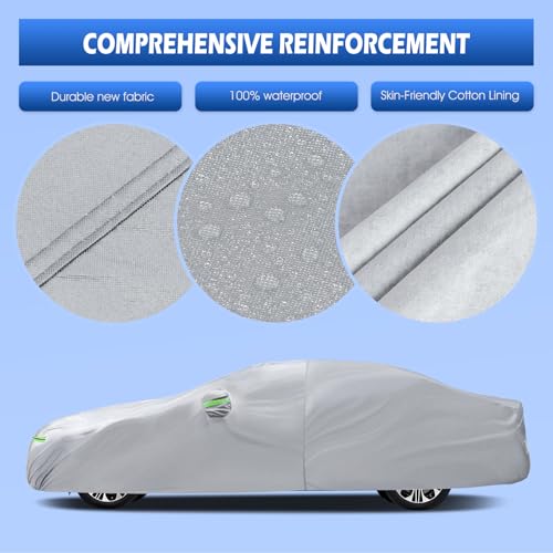 Image of Car Cover Fit for Mercedes Benz E-Class Sedan E300 E350 E450 /E43 E53 E63 AMG (2006-2026), Migaven Waterproof Full Exterior Cover Sun Rain Protection with Door Zipper, Silver