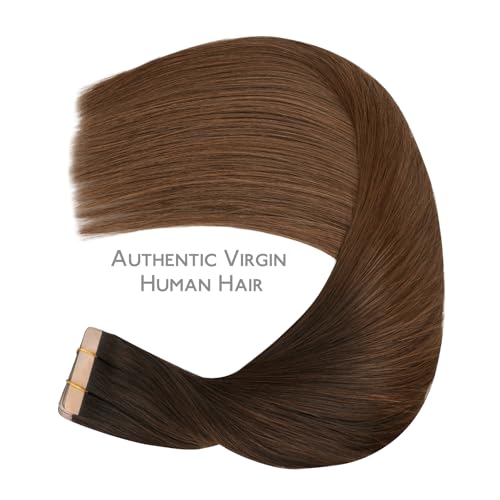 Image of WENNALIFE Tape in Hair Extensions Human Hair, 20pcs 50g 24 inch Ombre Dark Brown to Light Chestnut Brown Remy Hair Extensions Straight Human Hair Tape in Extensions Skin Weft Tape Extensions Human Hai