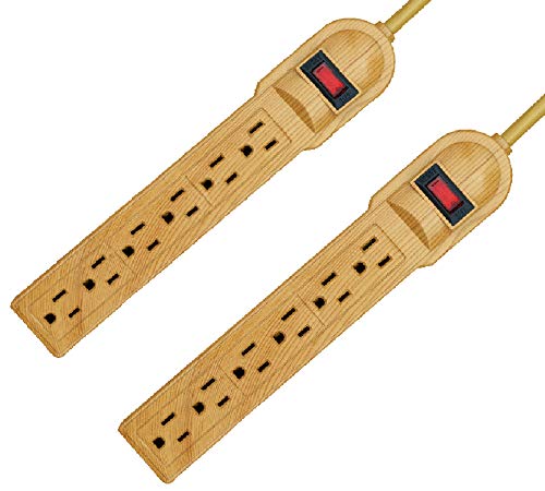 OviiTech 6 Outlets Surge Protrctor Power Strip,3 FT Power Cord,with On/Off Power Switch,Wall Mount, ETL/CETL,Wood Grain Color,2 Pack