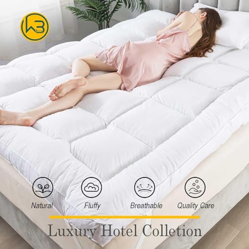 WhatsBedding 5 Inch Feather Bed Mattress Topper,Duck Feather Memory Foam Mattress Topper, Thickened Topper Layer, Full, 54x75 inches