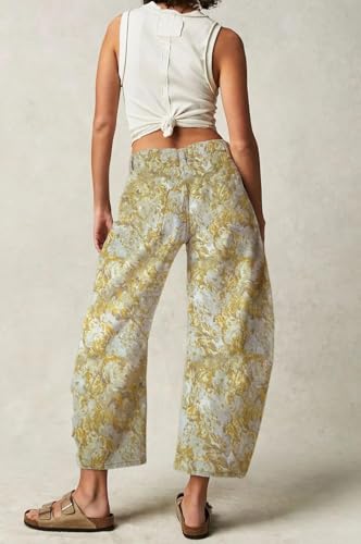 yoeasy Women's Y2k Baggy Barrel Jeans Trendy Printed Wide Leg Boyfriend Jeans Denim Ankle Pants with Pockets4