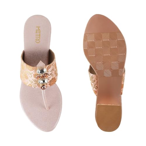 Image of Metro Women Ethnicwear Beaded Block Heel Sandal