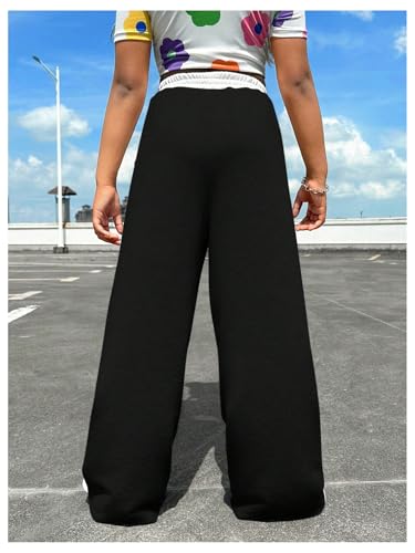 Floerns Girl's Casual Colorblock Elastic Waist Baggy Wide Leg Athletic Sweatpants with Pockets3