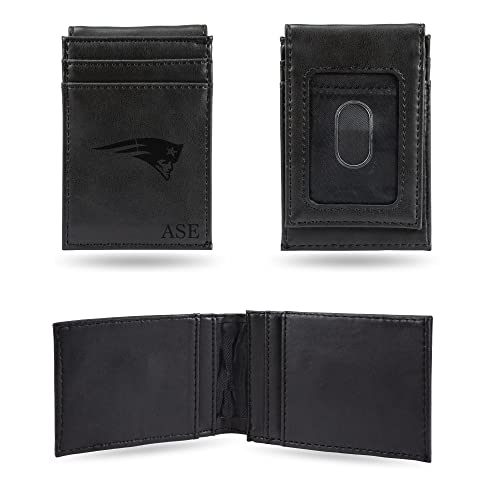 Rico Industries NFL New England Patriots Black Personalized/Custom Laser Engraved Front Pocket Wallet - Slim/Light Weight - Great Gift Item