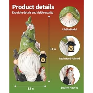   Hand-Painted-Resin-Garden-Gnome-with-Squirrel-Figurine-91-Tall-Summer-and-Spring-Decorations-for-Home-Yard-and-Garden-Unique-Gnome-Gifts-for-All-Ages-Green