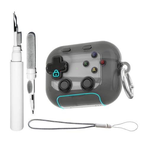 Funda de bloqueo de seguridad compatible con Airpods Pro 3 con soporte, kit de limpieza para llavero, diseño de dibujos animados, lindo patrón de juego transparente, a prueba de golpes, funda a prueba