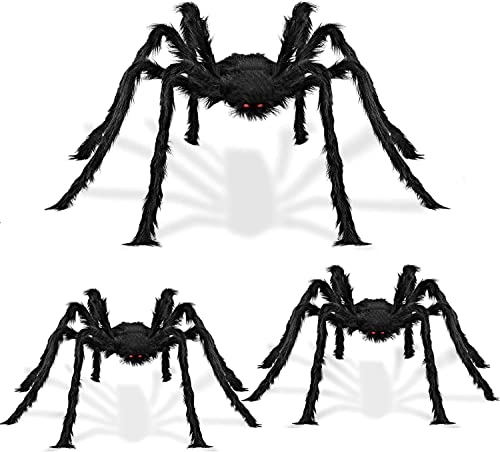 Halloween Behaarte Riesenspinne Set inkl. EIN 3.6m Riesige Spinnennetz + eine 1.5cm Spinne + 2 stück 0.9m Spinne, gruselig Halloween Deko Outdoor/Indoor Garten Gruselspinne Cover