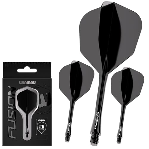Winmau Dart Flights and Shaft System - Fusion Integrated Flight and Shaft System - Deflection Control - No. 6 Intermediate 28mm - 90-Degree Wing Design for Steel Tip and Soft Tip Darts - Black