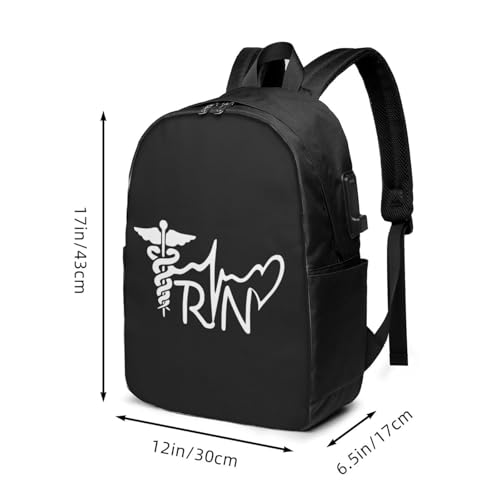 Registered Nurse RN Travel Laptop Backpack Bag with USB Charging Port 17 Inch Computer Business Backpacks for Women Men Work College Gift,Casual Daypack,Black4