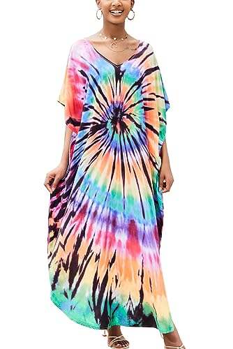 YoD Long Kaftan V-Neck Robe Boho Beach Swimsuit Cover Up Maxi Dress for Women, One Size