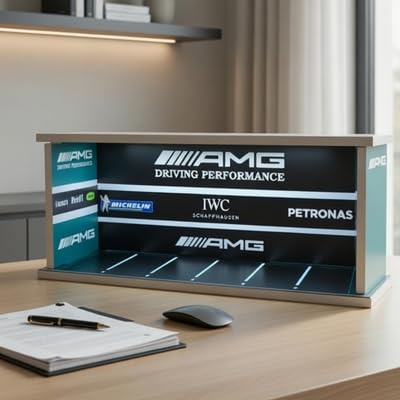 Image of Art Monk Premium Luxury Car Diorama Display Case with LED Lighting | AMG Driving Performance Garage Theme | Wooden Diecast Car Display