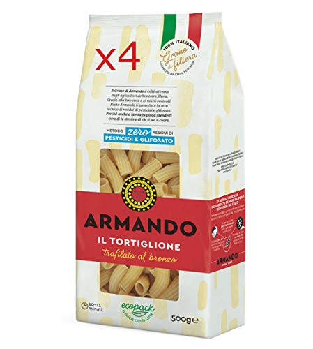 X4 PASTA ARMANDO IL TORTIGLIONE DI SEMOLA DI GRANO DURO ITALIANO - TRAFILATA AL BRONZO - ZERO RESIDUI DI PESTICIDI E GLIFOSATO (4 X 500gr)