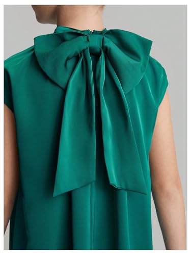 Verdusa Girl's Cute Bow A Line Ruffle Dress Sleeveless Pleated Satin Short Dresses3