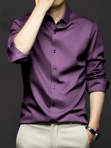 Image of IndoPrimo Men's Stylish Solid Satin Casual Shirt for Men Full Sleeve
