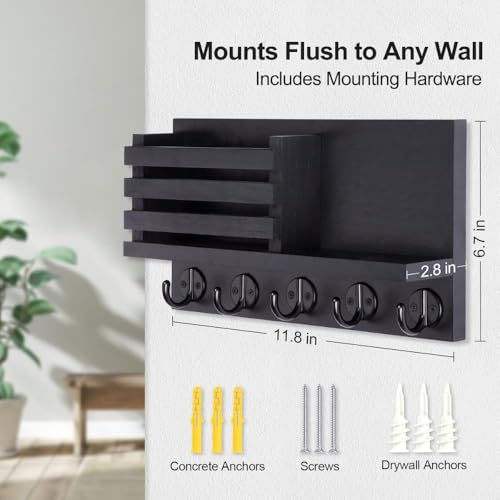 Image of PEDEX - Wall Mounted Wooden Key Holder with Shelf | Multipurpose Entryway Organizer for Keys, Sunglasses, Mail, Plants Great for use in entryways, hallways, Kitchens, or Offices