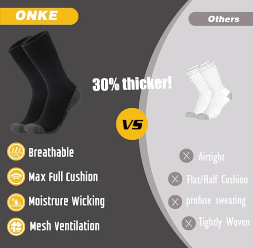 Image of ONKE Athletic Work Socks for Men Women Heavy Cushion Crew Moisture Wicking | Cotton, Max Full Cushion, Odor Control, Breathable, Comfortable, Durability, Anti Blister, Arch Support, Size M /L /XL 3 /6 Pack