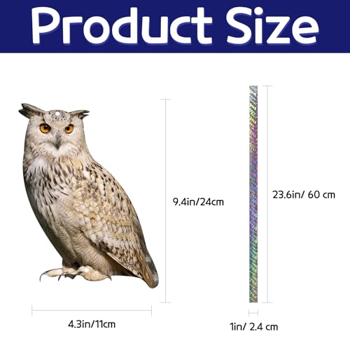 Kungfu Mall 4PCS Fake Owls Plastic Owl Hanging Flat Garden Owl with Reflective Tape for Balcony House Windows Outside Porch Yard Decor