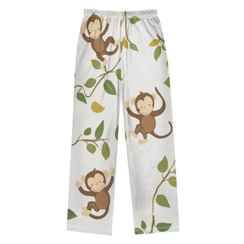 ZZXXB Cute Monkey with Leaves Boys Long Pants Soft Trousers Elastic Waist Kids Lounge Bottoms with Pockets S-XL2