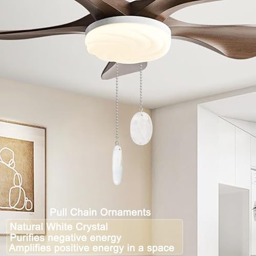 Image of LEFERS Ceiling Fan Pull Chain, 2 Pieces Natural Gemstone Pendants with 12 inch Ceiling Fan Chain Extender and Connector (White Crystal)