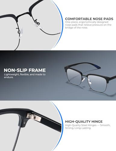 Image of ZanyLen Blue Light Glasses Men Rectangle Large Browline Computer Gaming Glasses