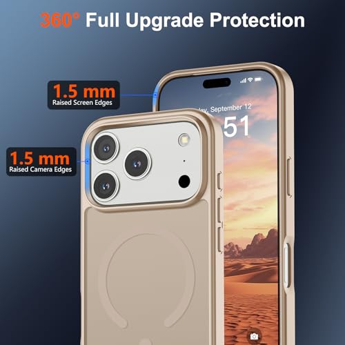Image of SUPFINE Magnetic for iPhone 17 Pro Case (Compatible with MagSafe)(Military Grade Drop Protection) Translucent Matte Shockproof with Anti-Fingerprint Phone Cover,Desert Gold