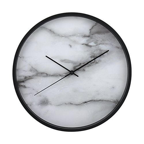 Azzure Home Luxurious 12” Wall Clock, Perfect for Hanging in The Entry Way, or Living Quarters, White Marble/Black Frame