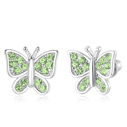 Image of Crystal Butterfly Earrings,Inlaid with Zirconia,Hypoallergenic Children's Diamond Silver Earrings,Birth Gift Birthday Valentine's Day Mother's Day Graduation Gift