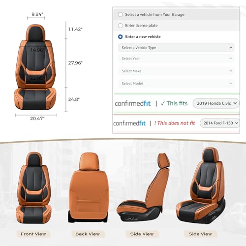 Image of Coverado Seat Covers, Car Seat Covers Front Seats, Car Seat Cover, Car Seat Protector Waterproof, Car Seat Cushion Nappa Leather, Seat Covers Carseat Cover Universal Fit for Most Cars
