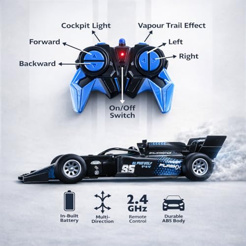 Image of High-Speed RC Car for Kids| 2.4GHz Remote Control Car with 150+ ft Range| Mist Smoke Effect| LED Lights| Multi-Direction Control| USB Type-C Rechargeable Racing Car Toy|Black