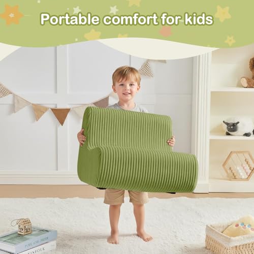 Image of DAICO Kids Bean Bag Chair Green, Ultra-Soft Toddler Bean Bag Sofa with Handle, Small Toddler Comfy Reading Lounger Foam Chairs for Playroom or Bedroom - Birthday Gift for Boys and Girls, Washable