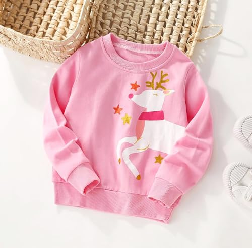 Image of EULLA Toddler Girls Christmas Sweatshirt Long Sleeve Snowman Deer Santa Claus Xmas Holiday Shirts for Kids Sweater 2-7 Years