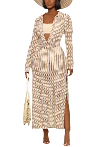 YouSexy Women's Sexy Swimsuit Maxi Dress Long Sleeve Hollow Out Long Beach Cover Up Dress