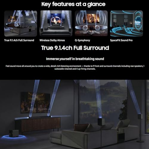 Image of Samsung HW-Q930F Soundbar 9.1.4ch Dolby Atmos DTS:X with Wireless Subwoofer & Rear Speakers, Q-Symphony, HDMI eARC, Bluetooth Home Theater Sound System for TV