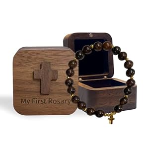 My First Rosary with Walnut Wood Keepsake Box, Baby Rosary, Catholic Baptism Gifts, Shower Rosary Beads, First Holy Communion Gifts for Boy and Girl