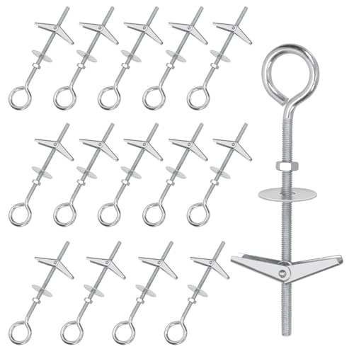 Rustark Assortiment de 15 boulons à œil M4 en forme de O - Kit d'ancrages à bascule - Boulons à ressort à bascule - Boulons à œillet robustes - Ancrages papillon à bascule pour plantes suspendues