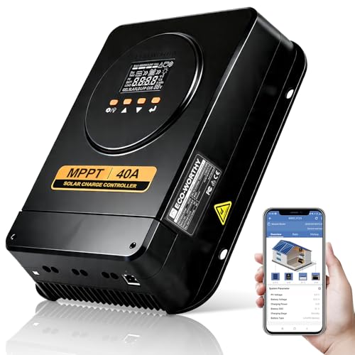 Image of ECO-WORTHY MPPT Solar Charge Controller 40A with Bluetooth, 12V/24V Auto, LCD Display, Compatible with LiFePO4 Gel SLA Battery, Lithium Battery Activation for Solar Panels