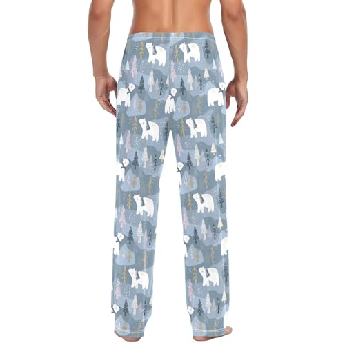 Mens Cotton Pajama Pants Sleep Lounge Pj Bottoms Sleepwear with Pockets Drawstring S Polar Bear Tree3