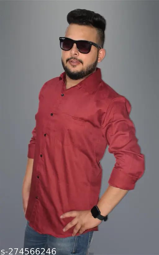 Image of Men's Cotton Casual Shirt, Brown, Full Sleeves, Regular Fit