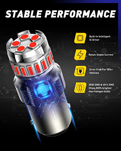 Image of AUTOONE 1157 LED Bulb Red for Brake Lights, 2057 2357 7528 BAY15D LED Bulbs for Tail Light, 700% Brighter Canbus Ready Plug and Play Waterproof LED Bulbs, Pack of 2