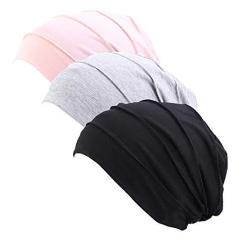3 Pieces Chemo Cancer Cotton Head Scarf Hat Silk Lined Beanie Ethnic Cloth Turban Cap for Women Cover