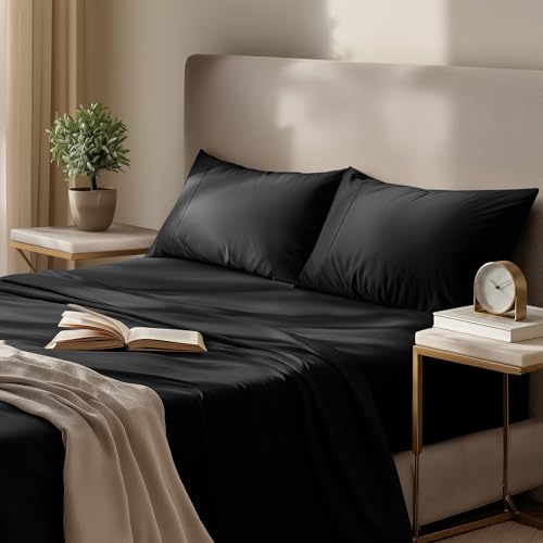 Utopia Bedding King Size Sheet Set – 4 Piece Bed Sheets, Soft and Breathable Microfiber, Includes 1 Fitted Sheet, 1 Flat Sheet and 2 Pillowcases – Oeko Tex (Black)