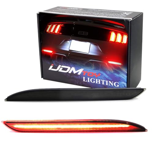 iJDMTOY Smoked Lens 36-SMD Red LED Bumper Reflector Lights Compatible With 2015-2017 Ford Mustang, Function as Tail/Brake or Rear Fog Lamps