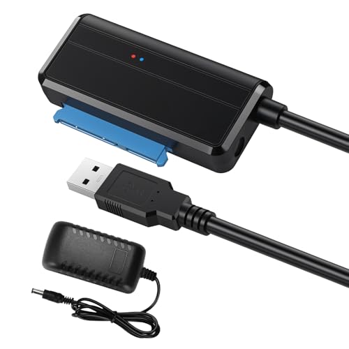 baolongking SATA-zu-USB-Adapterkabel für 2,5'/3,5' SSDs/HDDs, externer SSD/HDD-Datenübertragungskonverter mit 12V/2A-Netzteil, UASP-Unterstützung,
