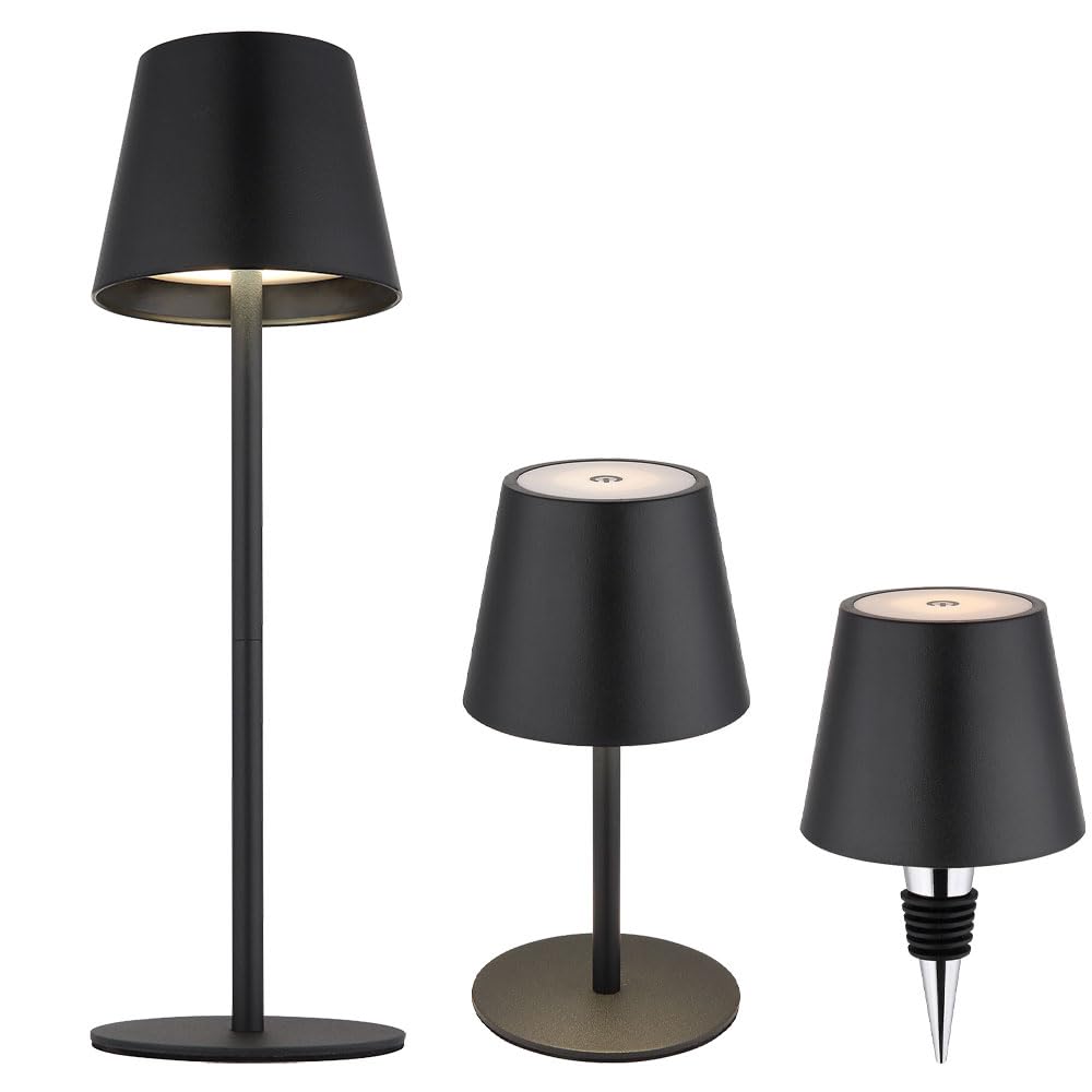 GLOBO Außenleuchte Tischlampe mit Akku, Touchdimmer und Flaschenaufsatz (CCT), schwarz