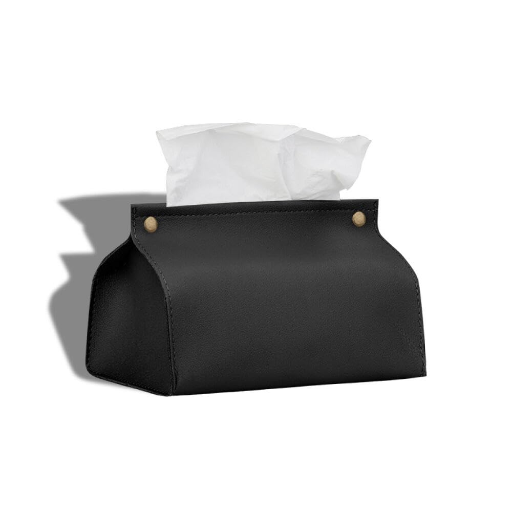 Goodern Tissue Box Cover Holder,Modern PU Leather Tissue Box Cover Holder Organizer for Bathroom Home Living Room,Bedroom,Kitchen,Office Desk Car Tissue Box Decorations-Black