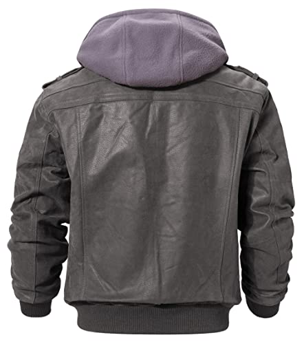 Image of FLAVOR Men Brown Leather Motorcycle Jacket with Removable Hood