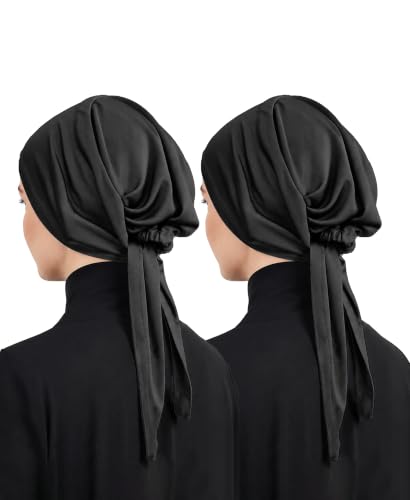 Image of Mehar Women's Hair Ponytail Cap Set of 2 | Soft Stretchable Polyester Hijab Inner Cap | Adjustable Tie-Back | Scarf & Helmet Inner | One Size Fits All