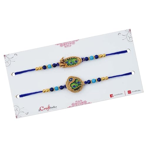 Image of eCraftIndia Set of 2 Om & Rudraksha Rakhis with Roli Pack - Rakhi for Brother