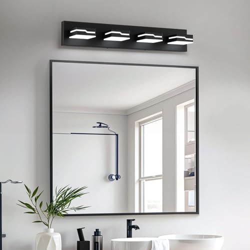 Image of LED Modern Bathroom Vanity Light Fixtures 4-Light, 25.5 inch Dimmable Black Vanity Lights for Bathroom Lighting Fixtures Over Mirror, with 350Rotatable Acrylic Heads(White Light 5500K)